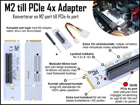 M2 adapter, konverterar M2 slot till en 4x PCIe port