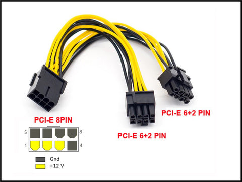 Y-kabel PCIe, 8-pin HONA till 2st 8-pin/6-pin (6+2) HANE